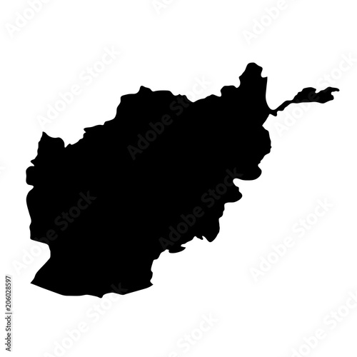 black silhouette country borders map of Afghanistan on white background. Contour of state. Vector illustration