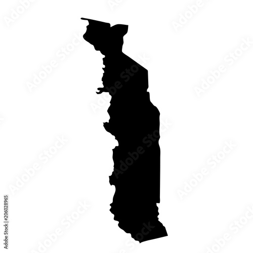 black silhouette country borders map of Togo on white background. Contour of state. Vector illustration