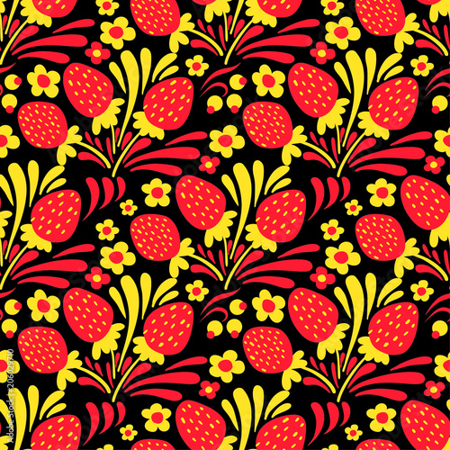 Traditional russian Hohloma style seamless pattern. Vector illustration.