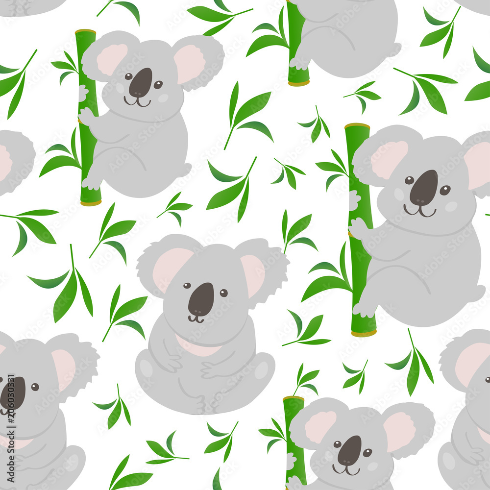 koala doodle seamless pattern background