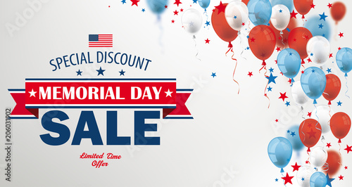 Memorial Day Sale Confetti Balloons Stars Cover USA Header