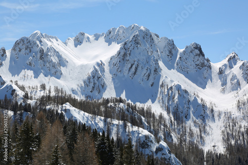 view of moutains with snow in winter from Lussari Mount in North © ChiccoDodiFC