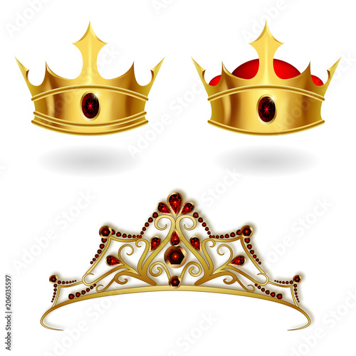 A set of realistic gold crowns and a tiara