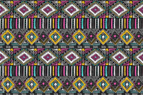 Fabric pattern. Tribal ornament. Ethnic style. Embroidery effect illustration. Mexican fabric. Brazilian textile. Vector pattern for fashion design, interior or printed products.