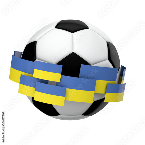 Soccer football with Ukraine flag against a plain white background. 3D Rendering