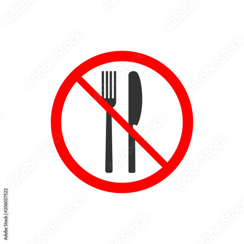 No eating sign  no food icon. Fork  knife. Vector illustration.