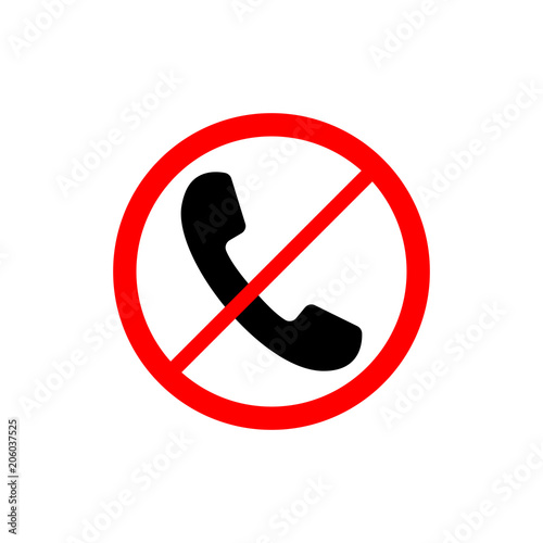 No phone sign. Red sign on white background. Forbidden call vector icon. Telephone not allowed sign. Vector illustration.