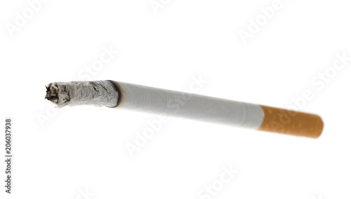 Smoked cigarette isolated on white background.