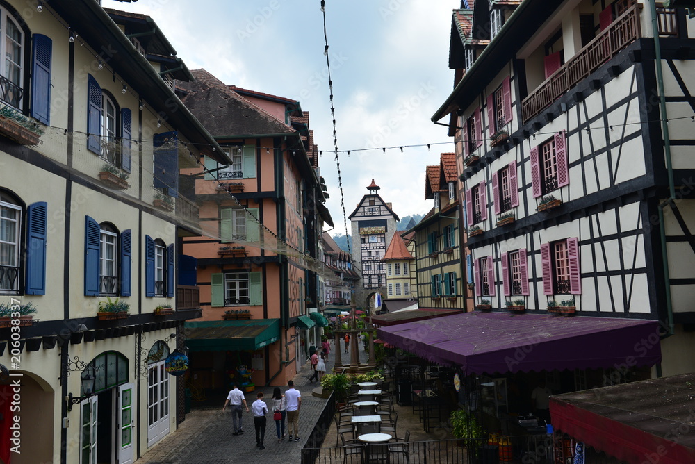 Pahang, Malaysia - 19 MAY 2018 : View around Colmar Tropical resort at Berjaya Hill, a famous resort for its' europe architecture and tourist destination located near Bukit Tinggi.