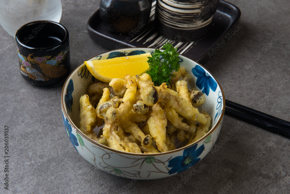 shimeji karaage, japanese deep fried mushroom Stock Photo Adobe Stock