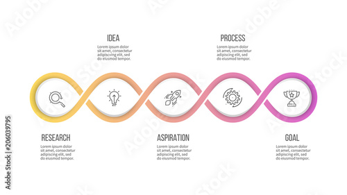 Business infographics. Timeline with 5 steps, options, loops. Vector template.