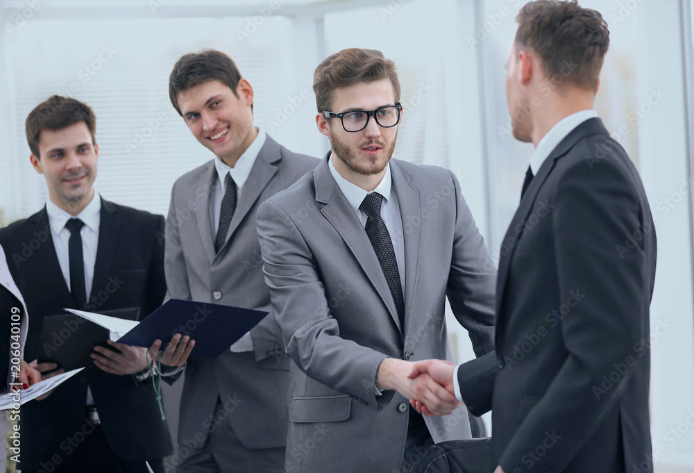 welcome and handshake of business partners on the briefing welcome and handshake of business partners on the briefing