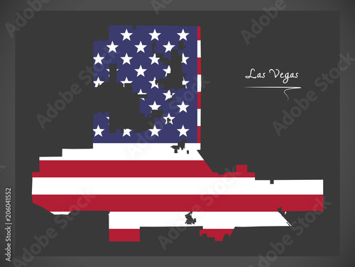 Las Vegas Nevada map with American national flag illustration