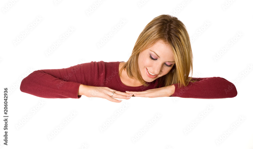 Pretty Woman Behind White Card For Copyspace Pretty Woman Behind White Card For Copyspace