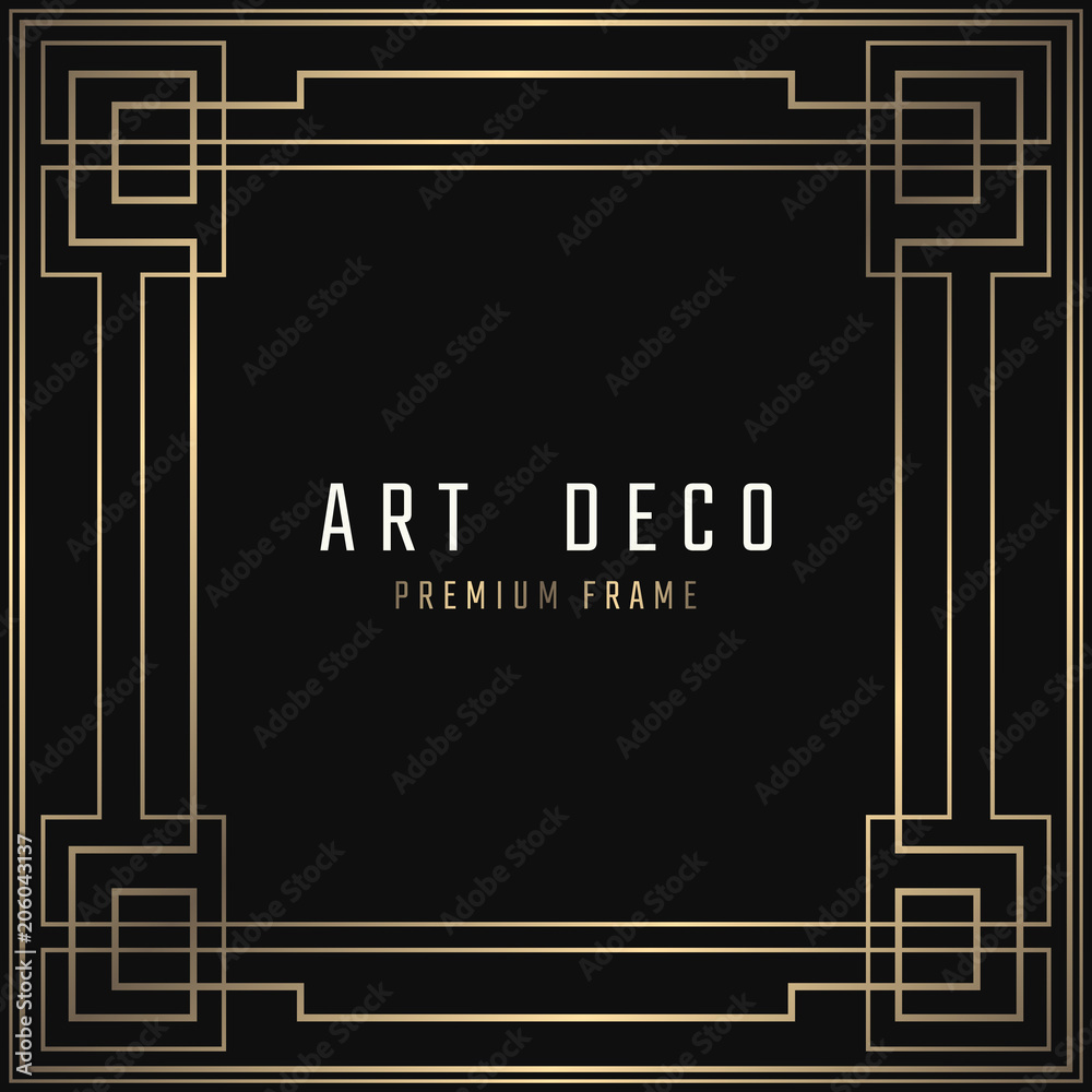Vector card. Art Deco style. Dark golden geometric frame on black background. Vector card. Art Deco style. Dark golden geometric frame on black background.