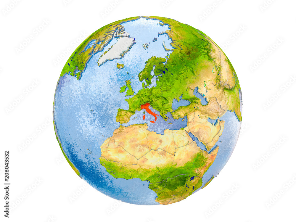 Italy on globe isolated Italy on globe isolated