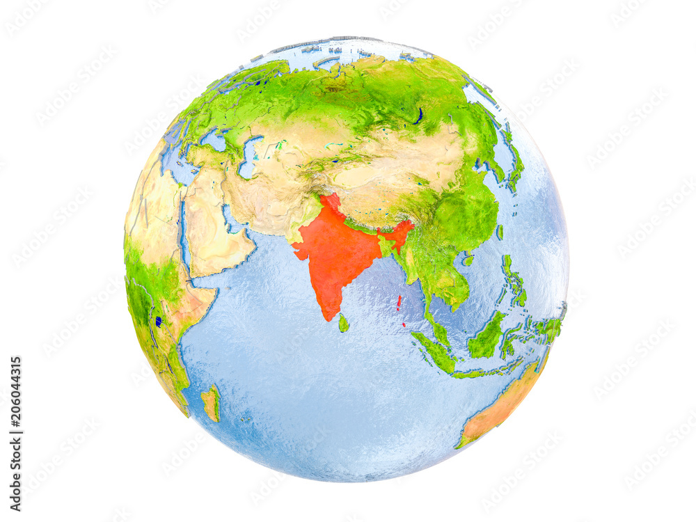 India on globe isolated