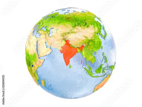 India on globe isolated