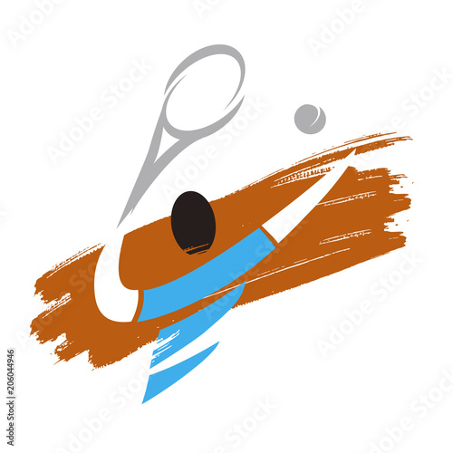 Tennis player icon.
Expressive Stylized illustration of Tennis player serving tennis ball. Vector available.