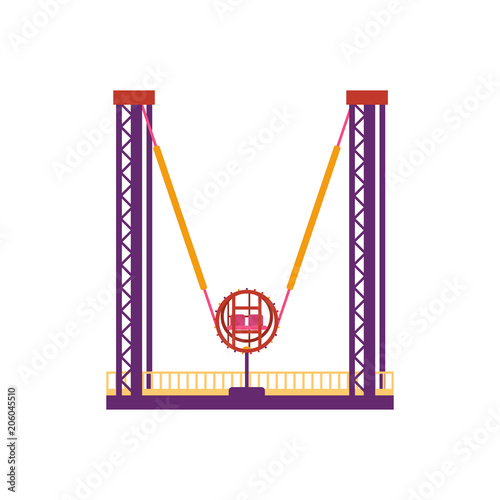 Colorful ejection seat, amusement park element in flat style isolated on white background. Reverse bungee entertainment, catapult with chairs in a fixed position, funfair carnival vector illustration