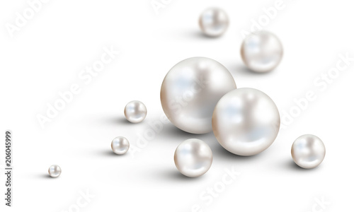 Many white pearls on white background