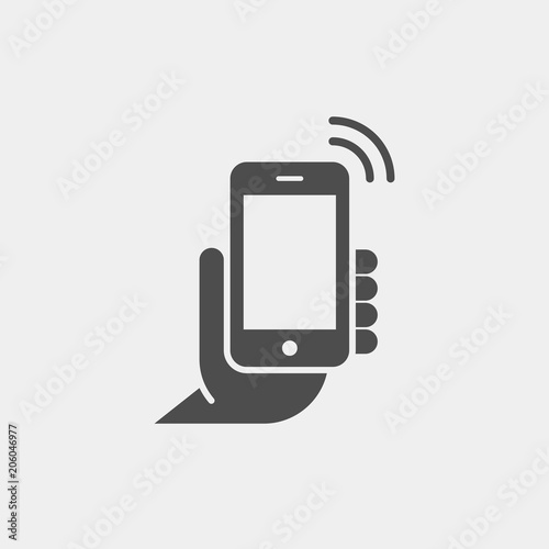 Phone in hand flat vector icon. Smartphone flat vector icon