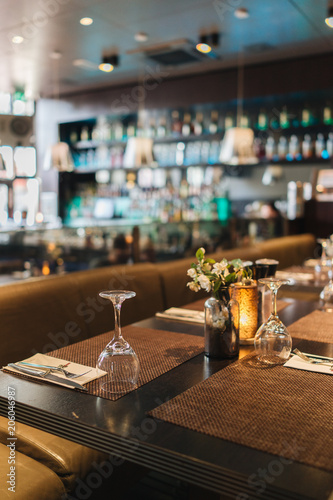 Glasses on the table in an restaurant