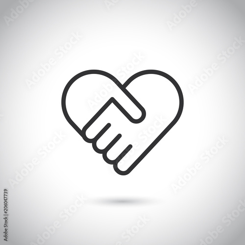 Two hands in shape of heart. Vector modern thin line icon.