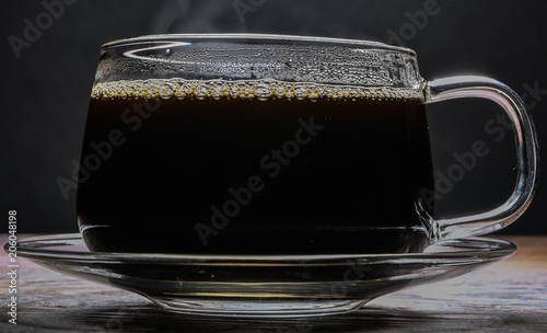 Fotografie Close Up Of Dark Coffee in Glass Cup