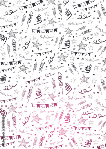 Festa Junina background with hand draw doodle elements. Brazil or Latin American holiday. Vector illustration