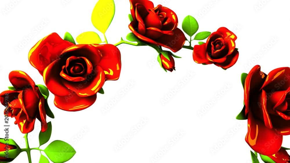 Red roses frame on white text space.3DCG rendering animation that can loop.