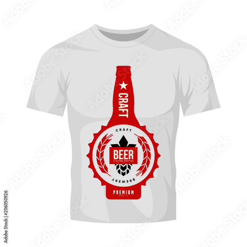 Modern craft beer drink vector logo sign for brewery, pub, brewhouse or bar isolated on white t-shirt mock up.
