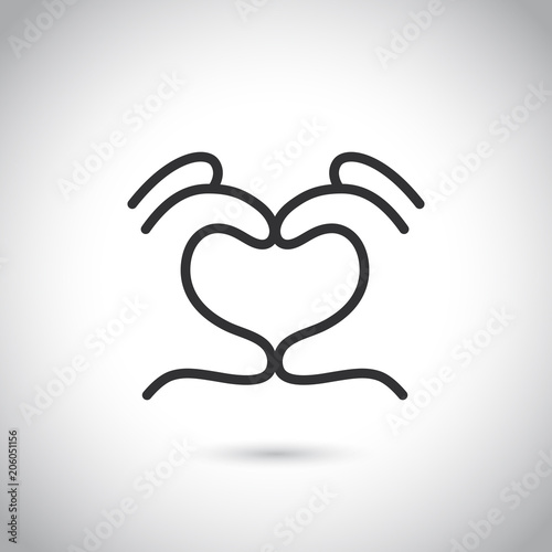 Heart shape hand gesture icon. Vector thin line illustration.