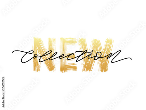 New collection gold text on white background.. Modern brush calligraphy. Vector illustration. Hand drawn lettering word.