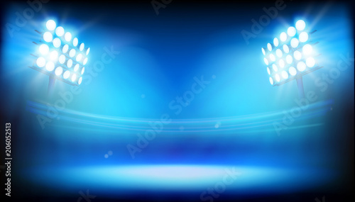 Spotlights illuminating the stadium. Abstract vector illustration.