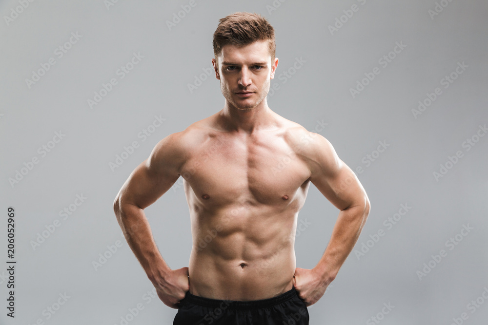 Fototapeta premium Portrait of a focused shirtless sportsman