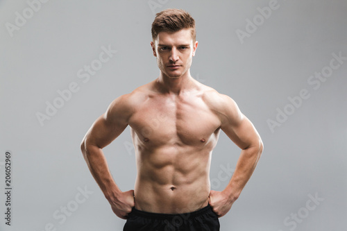 Portrait of a focused shirtless sportsman