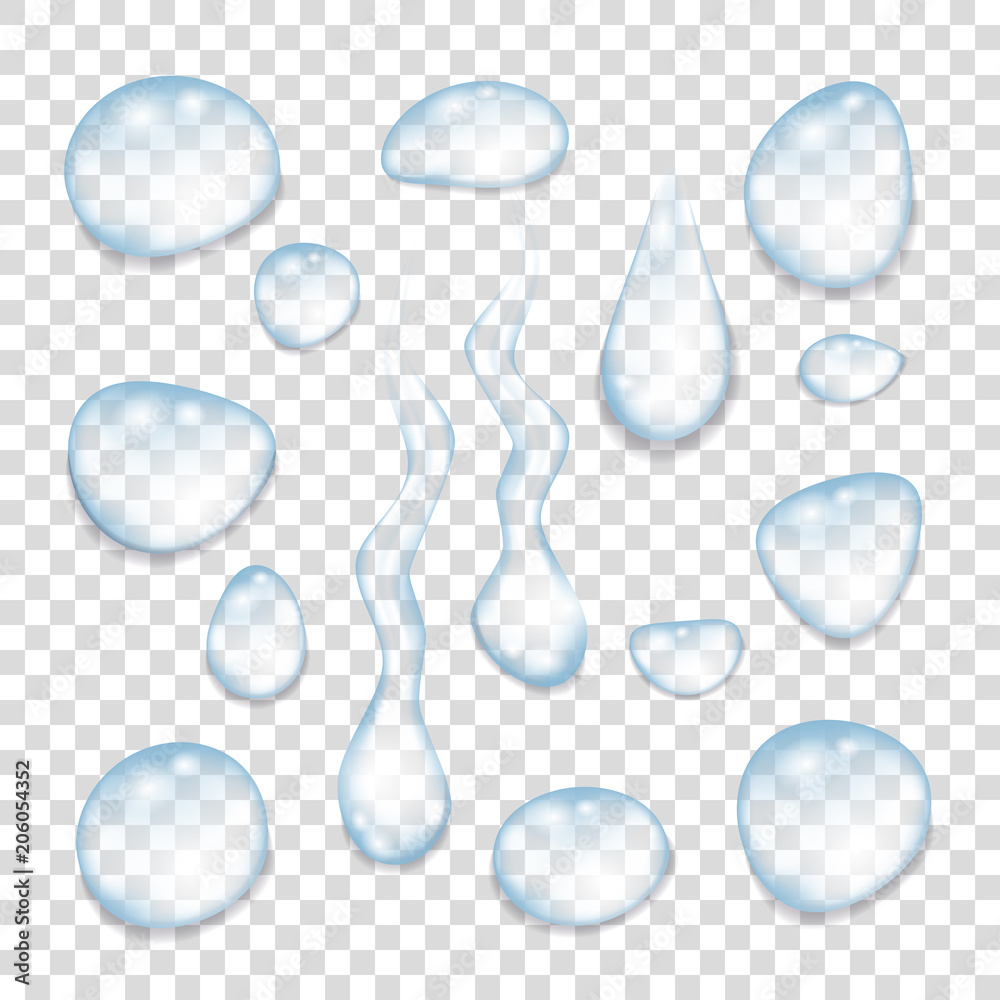 Transparent blue drops of water. Transparent blue drops of water.