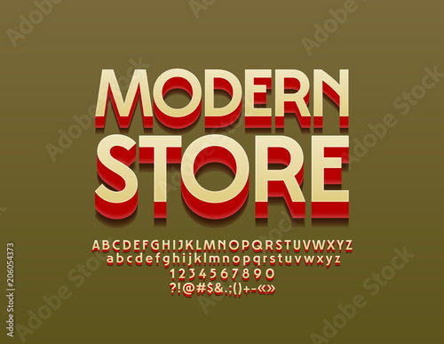 Vector Bright Font with Logotype Modern Shop. Set of Exclusive 3D Letters  Numbers and Symbols