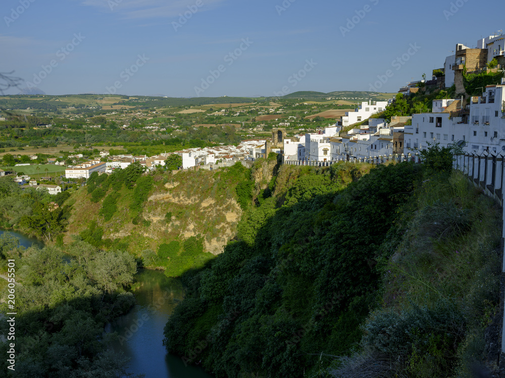 Various views of the streets in the high town around Iglesia de San Pedro in the town of Arcos de la Frontera, Andalucia, Spain