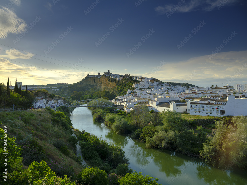 Early evening sunset light falling on the town of Arcos de La Frontera, Andalucia, Spain
