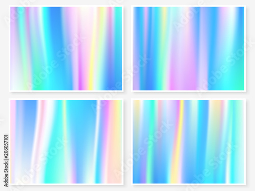 Holographic backgrounds set. Smooth multicolor textures. Hologram backdrops. Trendy blurs. Holographic backdrops. 80s. 90s. Fluorescent. Cover or banner design. Poster design. Logo or text backdrop.