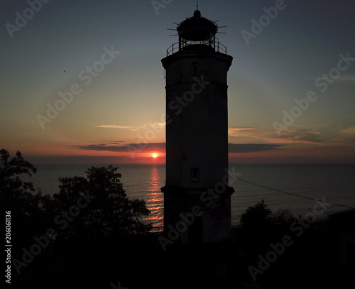 lighthouse view at sunset view from drone