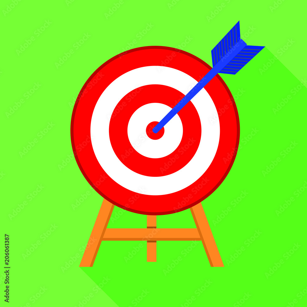 Red target with arrow, flat style, long shadow, vector illustration. Red target with arrow, flat style, long shadow, vector illustration.