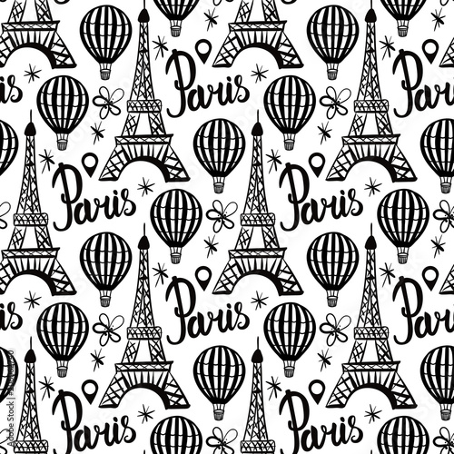 Vector Seamless Pattern Balloon and Paris Eiffel Tower