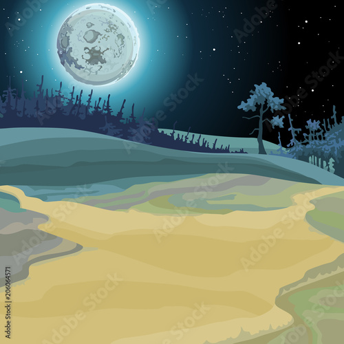 Tela cartoon background of a fairy forest moonlit night