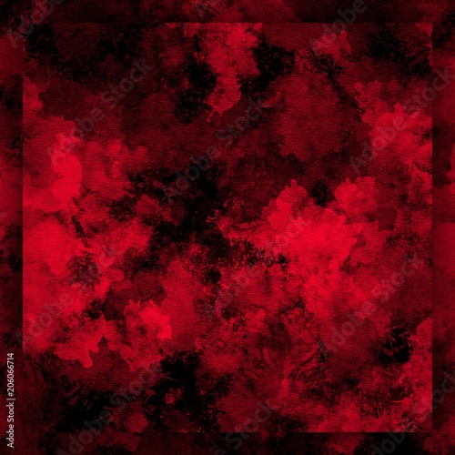 Blood red and black watercolor texture background. Art square template for design products decoration. Pattern for printed pictures, postcards, posters or covers and printing on ceramics.