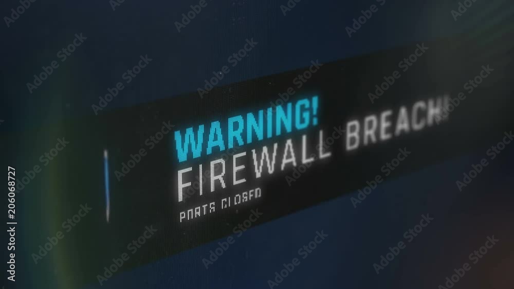 Warning message, firewall breach screen notification, threat found, scanning. Computer notification on screen Warning message, firewall breach screen notification, threat found, scanning. Computer notification on screen