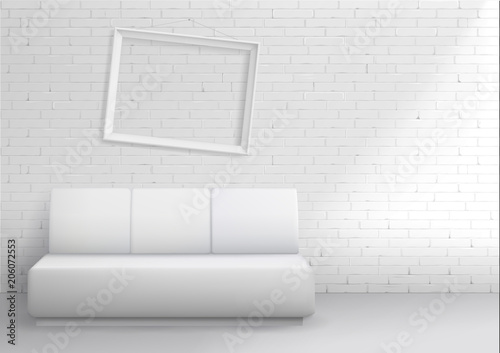Modern interior with sofa in bright room. Vector graphics