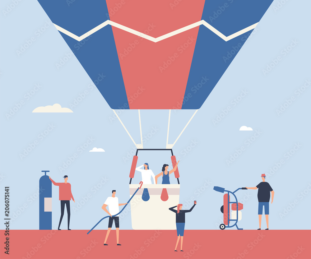 Naklejka premium Hot air balloon trip - flat design style illustration
